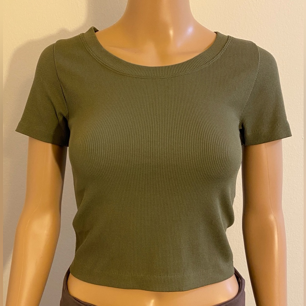 One Step Ahead Olive Green Ribbed Women's Crop Top